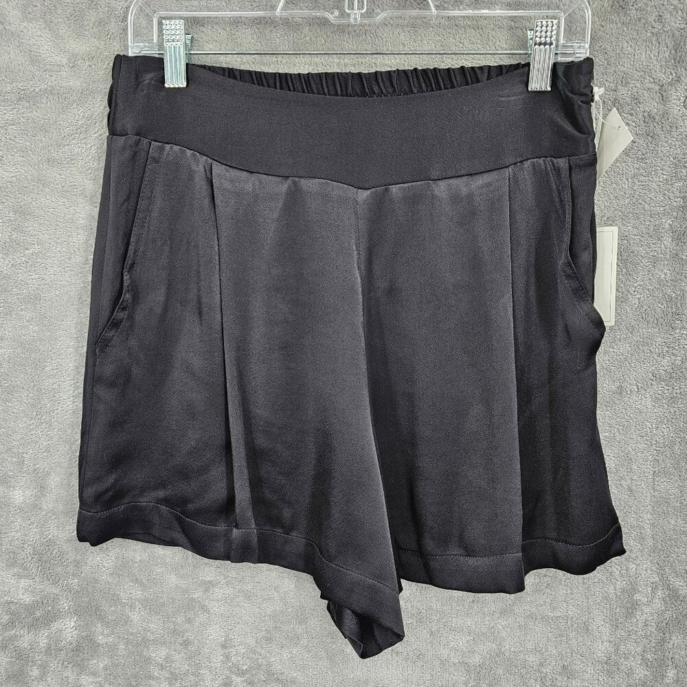 1 State On Point Satin Shorts S Black Flat Front Elastic Waist Zip High Rise New - Picture 11 of 12